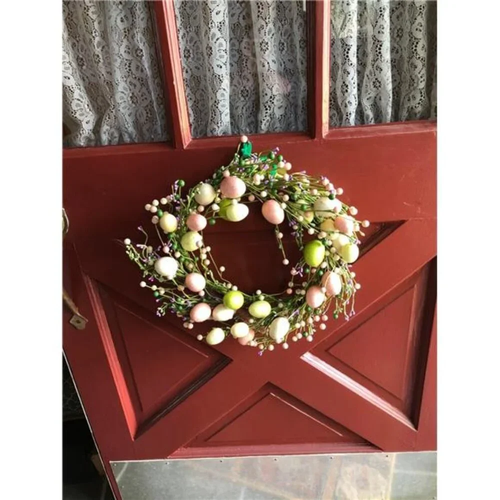 Easter Wreath with Colorful Eggs for Front Door Wall Decor Holiday 18